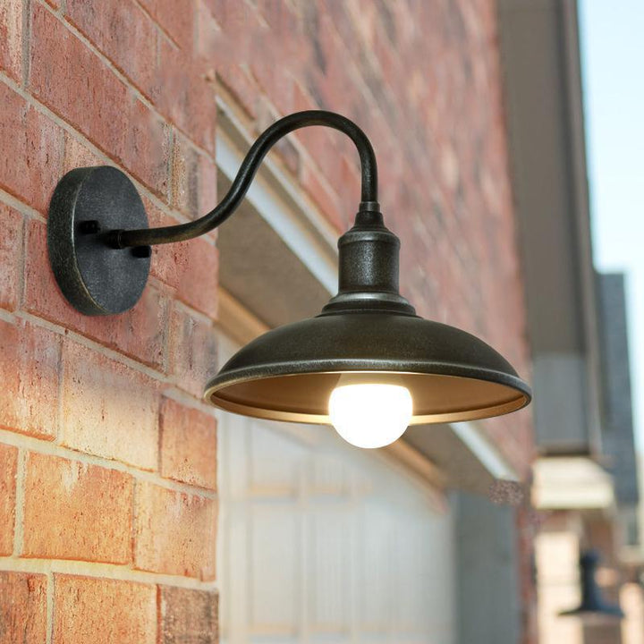 Contemporary Industrial Round Pot Lid Shape Curved Rod Iron Shade 1-Light Wall Sconce Lamp For Outdoor Patio | Stornfield