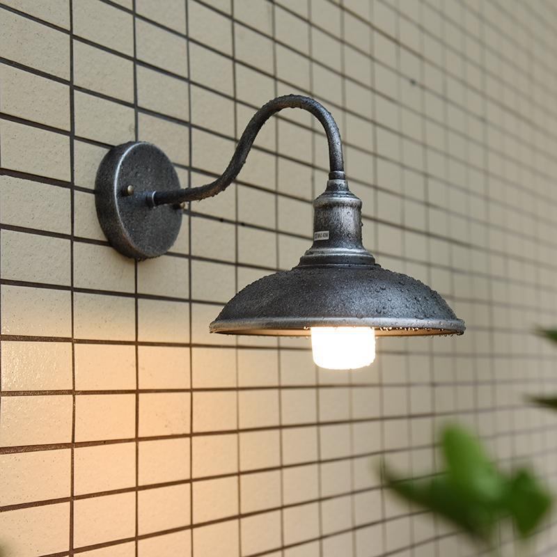 Contemporary Industrial Round Pot Lid Shape Curved Rod Iron Shade 1-Light Wall Sconce Lamp For Outdoor Patio | Stornfield