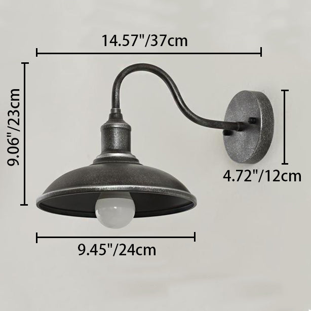 Contemporary Industrial Round Pot Lid Shape Curved Rod Iron Shade 1-Light Wall Sconce Lamp For Outdoor Patio | Stornfield
