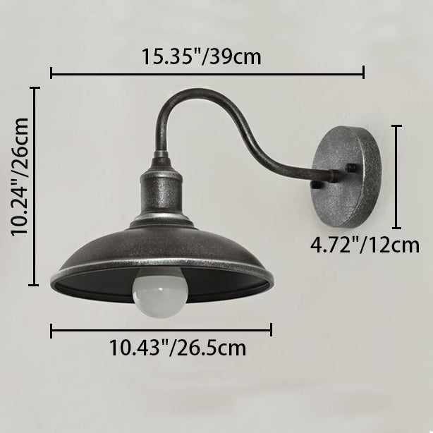 Contemporary Industrial Round Pot Lid Shape Curved Rod Iron Shade 1-Light Wall Sconce Lamp For Outdoor Patio | Stornfield