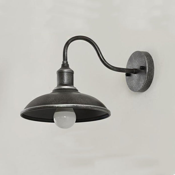 Contemporary Industrial Round Pot Lid Shape Curved Rod Iron Shade 1-Light Wall Sconce Lamp For Outdoor Patio | Stornfield