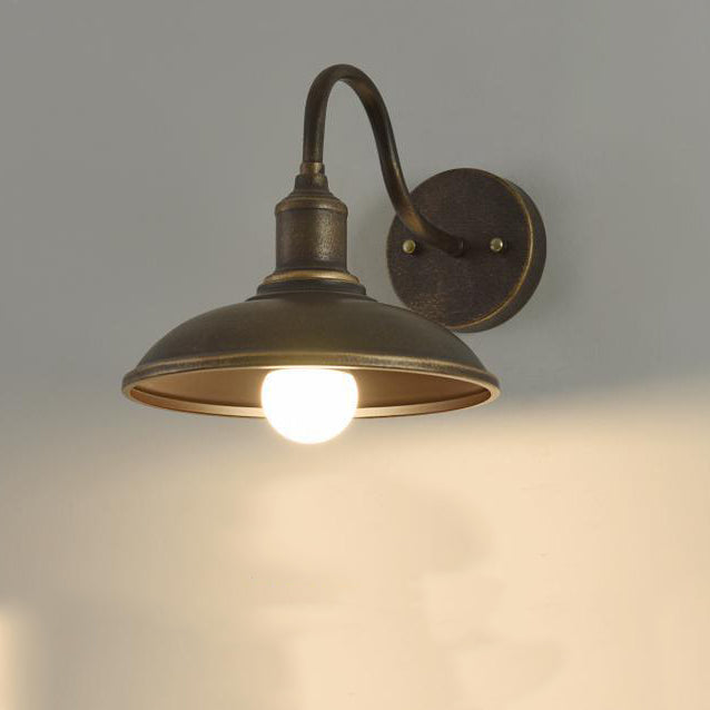 Contemporary Industrial Round Pot Lid Shape Curved Rod Iron Shade 1-Light Wall Sconce Lamp For Outdoor Patio | Stornfield