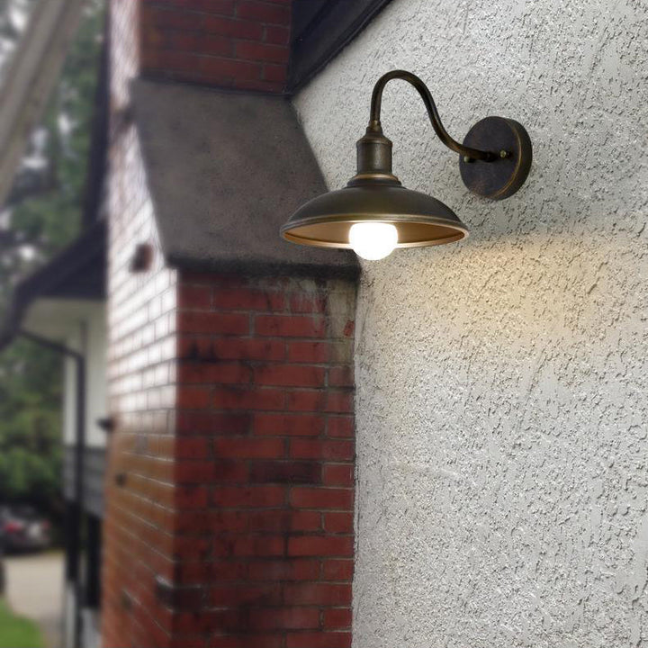 Contemporary Industrial Round Pot Lid Shape Curved Rod Iron Shade 1-Light Wall Sconce Lamp For Outdoor Patio | Stornfield
