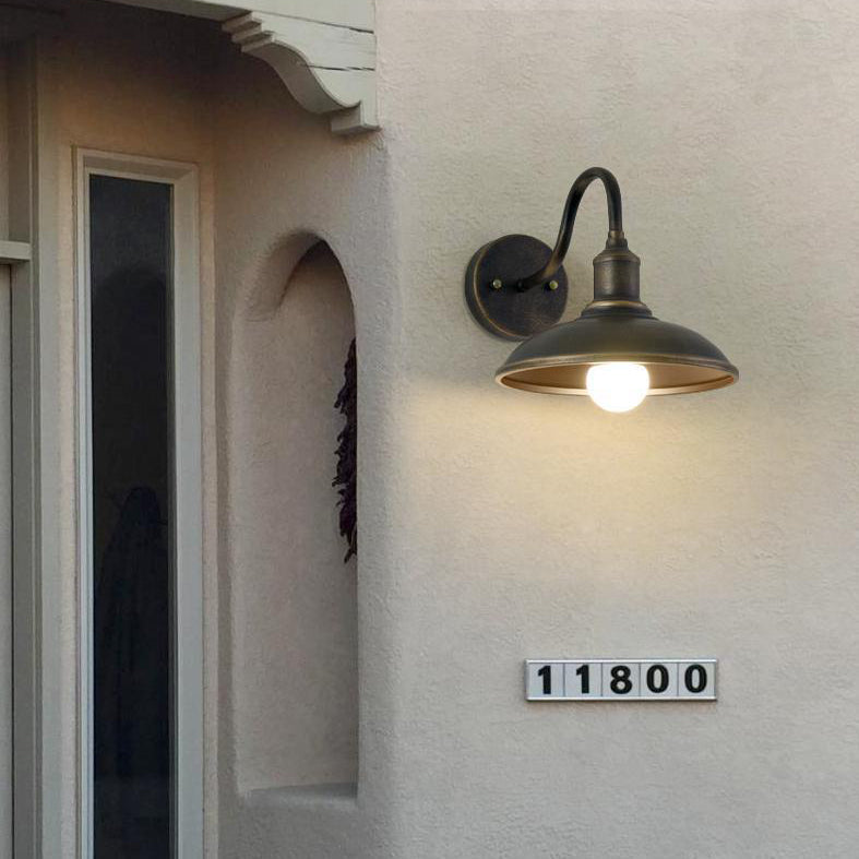 Contemporary Industrial Round Pot Lid Shape Curved Rod Iron Shade 1-Light Wall Sconce Lamp For Outdoor Patio | Stornfield