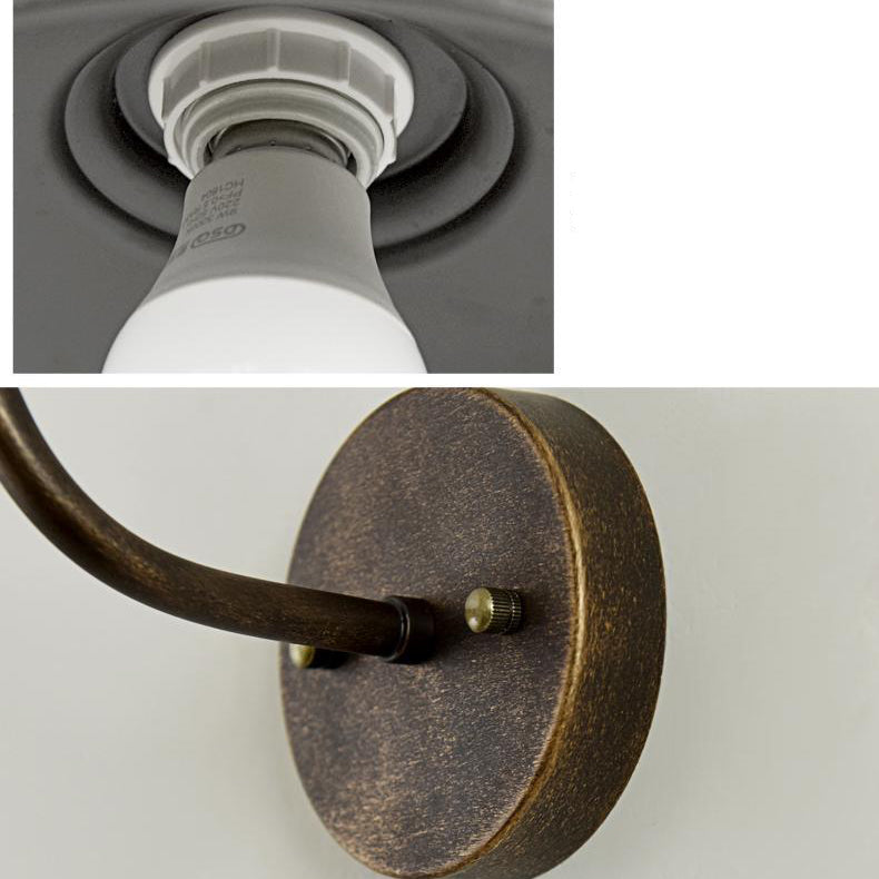 Contemporary Industrial Round Pot Lid Shape Curved Rod Iron Shade 1-Light Wall Sconce Lamp For Outdoor Patio | Stornfield