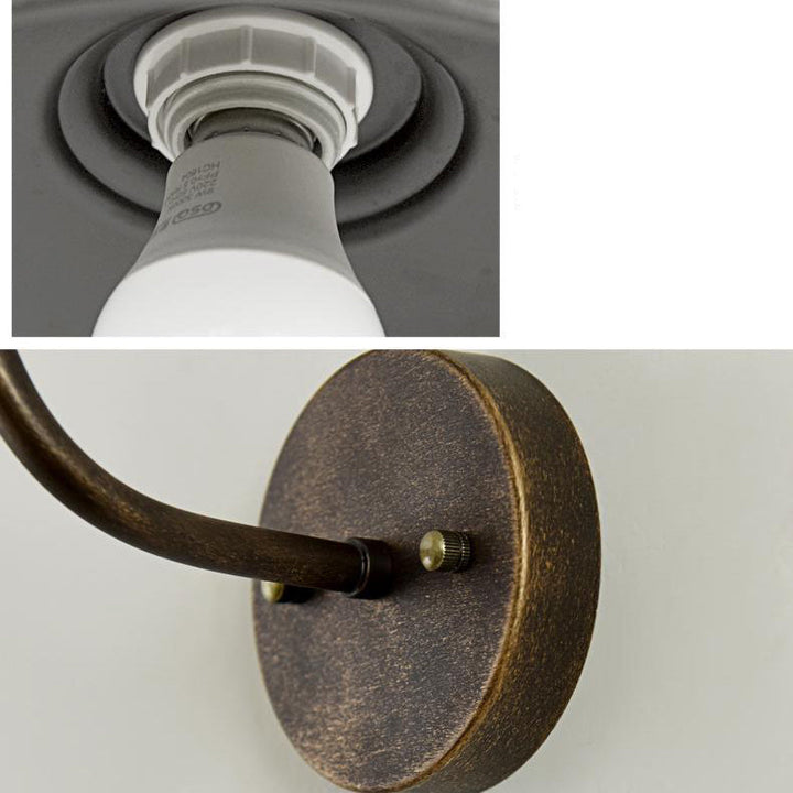Contemporary Industrial Round Pot Lid Shape Curved Rod Iron Shade 1-Light Wall Sconce Lamp For Outdoor Patio | Stornfield