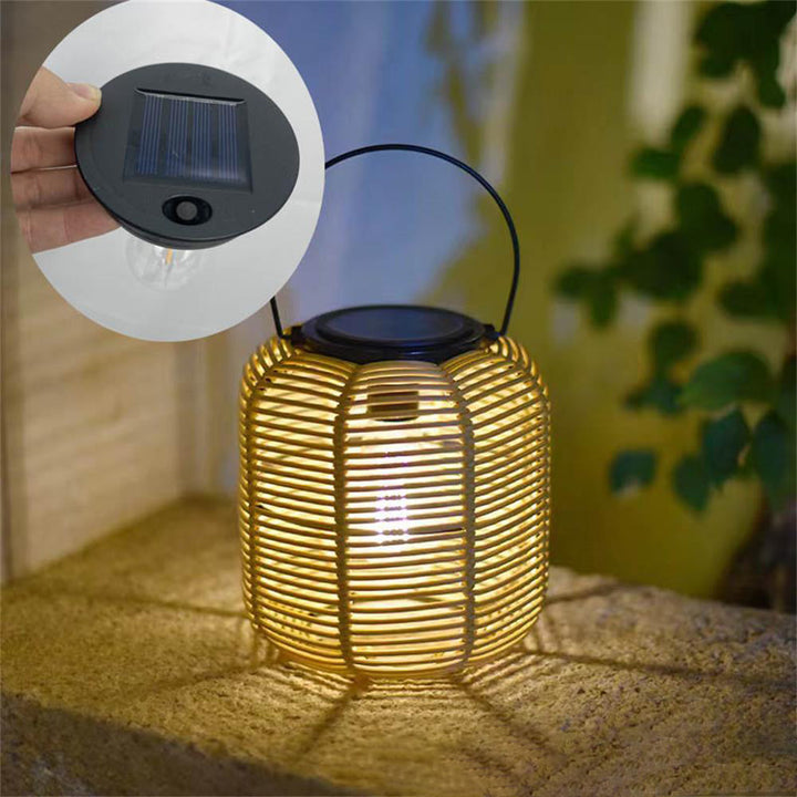 Modern Art Deco Solar Waterproof Cylinder Lantern Hollow Out Plastic Iron LED Outdoor Light For Garden | Stornfield