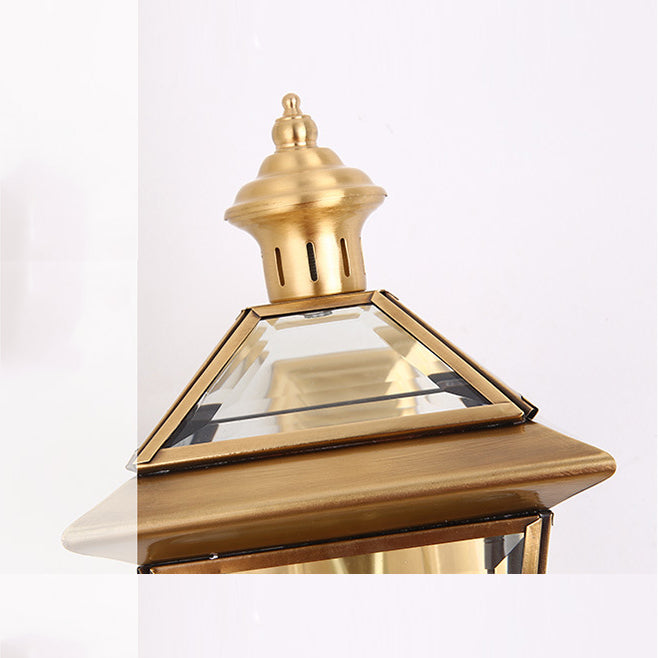 Traditional European Quadrangle Candle Holder Copper Frame Glass Shade 1-Light Wall Sconce Lamp For Garden | Stornfield