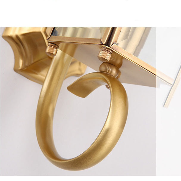 Traditional European Quadrangle Candle Holder Copper Frame Glass Shade 1-Light Wall Sconce Lamp For Garden | Stornfield