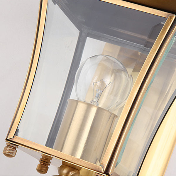 Traditional European Quadrangle Candle Holder Copper Frame Glass Shade 1-Light Wall Sconce Lamp For Garden | Stornfield