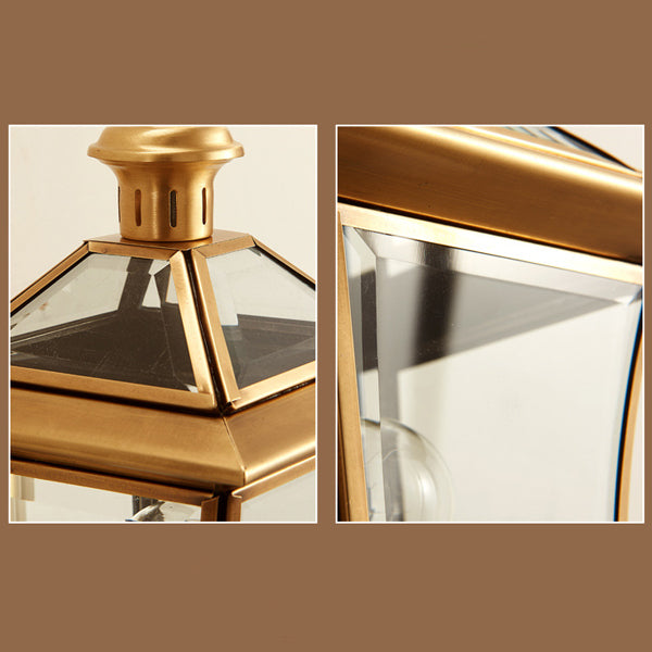 Traditional European Quadrangle Candle Holder Copper Frame Glass Shade 1-Light Wall Sconce Lamp For Garden | Stornfield