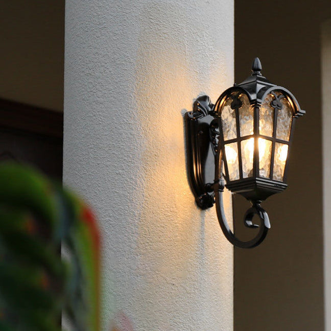 Traditional European Quadrilateral Lace Aluminum Printed Glass 1-Light Outdoor Wall Sconce Lamp For Garden | Stornfield
