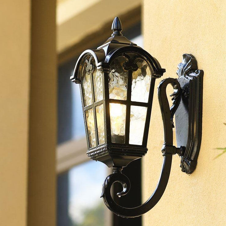 Traditional European Quadrilateral Lace Aluminum Printed Glass 1-Light Outdoor Wall Sconce Lamp For Garden | Stornfield