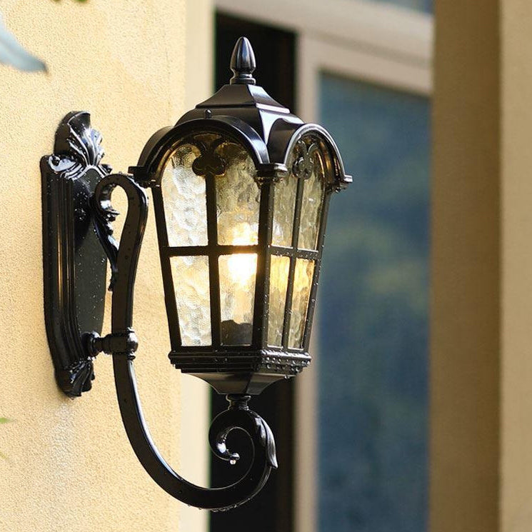 Traditional European Quadrilateral Lace Aluminum Printed Glass 1-Light Outdoor Wall Sconce Lamp For Garden | Stornfield