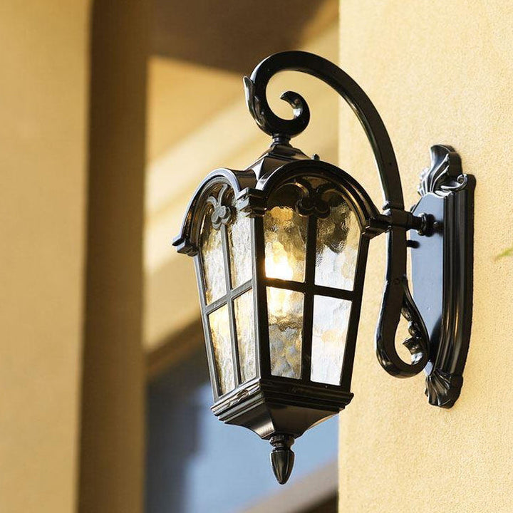 Traditional European Quadrilateral Lace Aluminum Printed Glass 1-Light Outdoor Wall Sconce Lamp For Garden | Stornfield