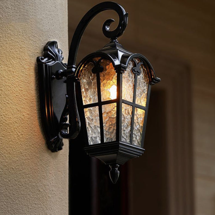 Traditional European Quadrilateral Lace Aluminum Printed Glass 1-Light Outdoor Wall Sconce Lamp For Garden | Stornfield