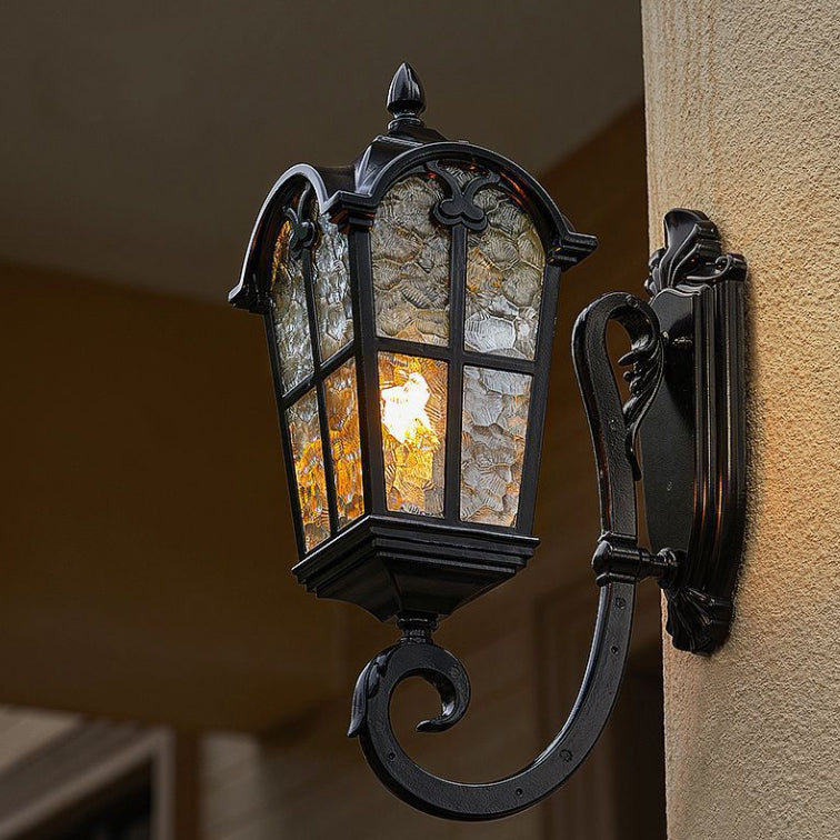 Traditional European Quadrilateral Lace Aluminum Printed Glass 1-Light Outdoor Wall Sconce Lamp For Garden | Stornfield