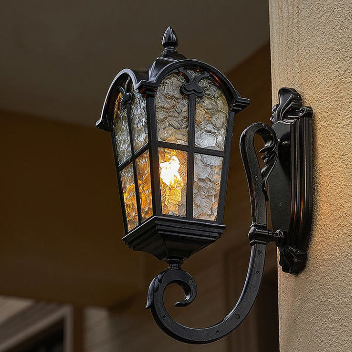 Traditional European Quadrilateral Lace Aluminum Printed Glass 1-Light Outdoor Wall Sconce Lamp For Garden | Stornfield