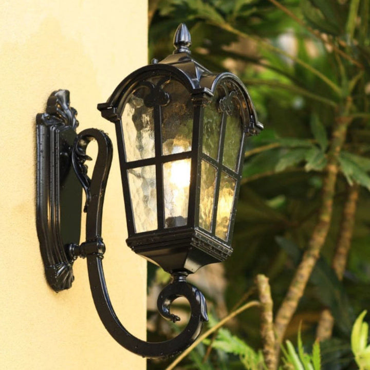 Traditional European Quadrilateral Lace Aluminum Printed Glass 1-Light Outdoor Wall Sconce Lamp For Garden | Stornfield