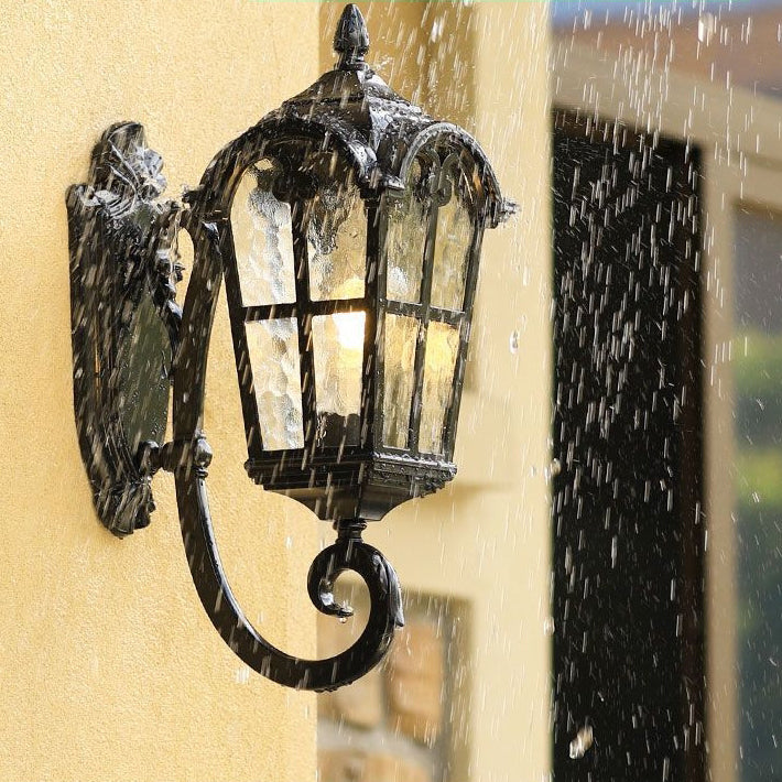 Traditional European Quadrilateral Lace Aluminum Printed Glass 1-Light Outdoor Wall Sconce Lamp For Garden | Stornfield