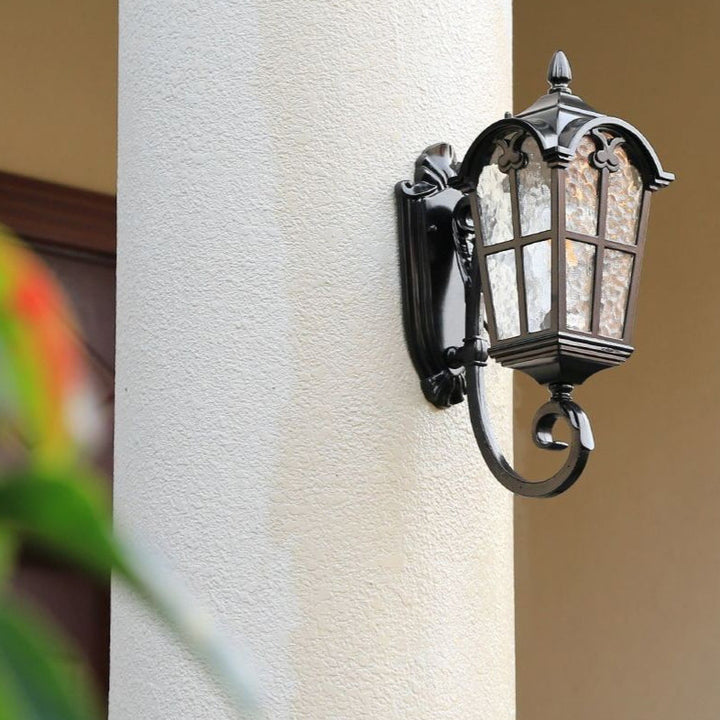 Traditional European Quadrilateral Lace Aluminum Printed Glass 1-Light Outdoor Wall Sconce Lamp For Garden | Stornfield