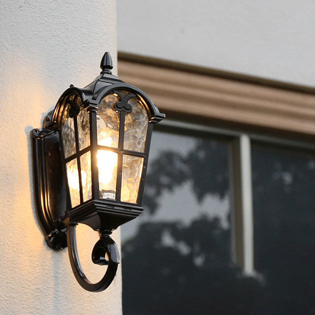 Traditional European Quadrilateral Lace Aluminum Printed Glass 1-Light Outdoor Wall Sconce Lamp For Garden | Stornfield