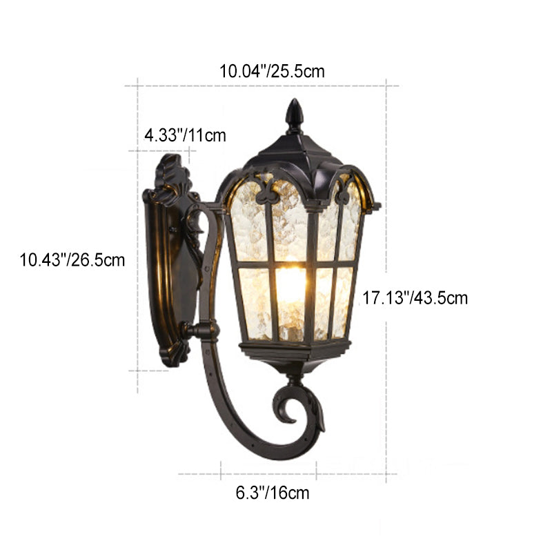 Traditional European Quadrilateral Lace Aluminum Printed Glass 1-Light Outdoor Wall Sconce Lamp For Garden | Stornfield
