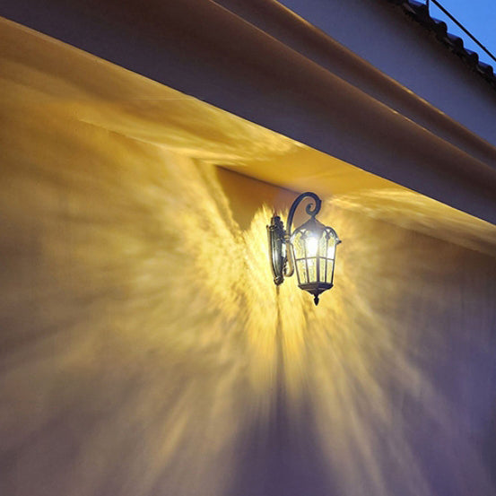 Traditional European Quadrilateral Lace Aluminum Printed Glass 1-Light Outdoor Wall Sconce Lamp For Garden | Stornfield