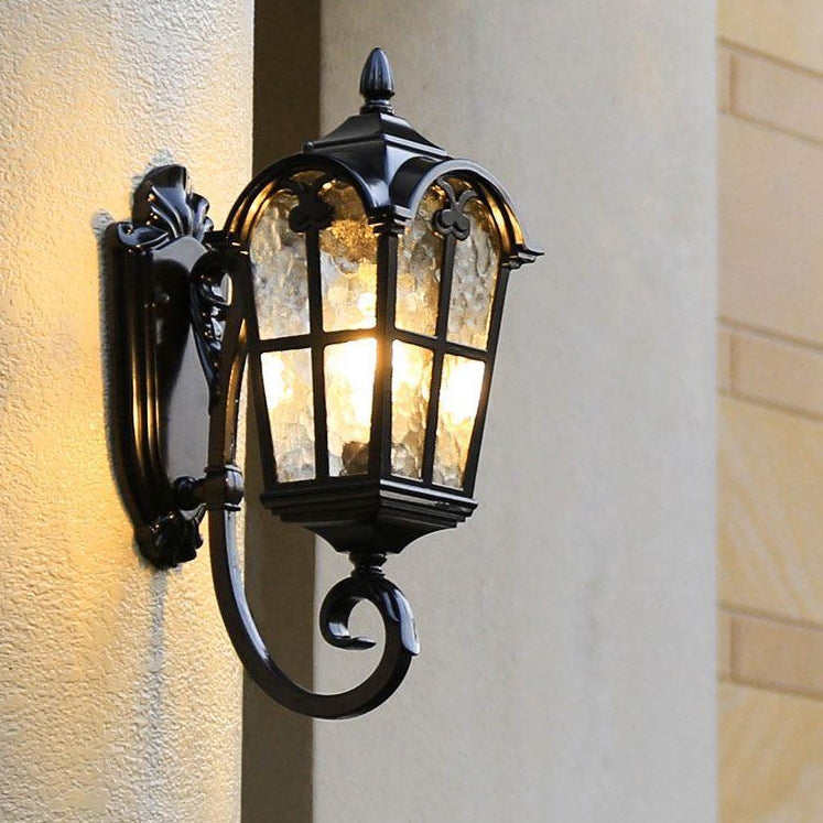 Traditional European Quadrilateral Lace Aluminum Printed Glass 1-Light Outdoor Wall Sconce Lamp For Garden | Stornfield