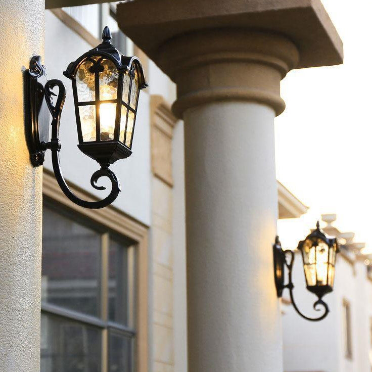 Traditional European Quadrilateral Lace Aluminum Printed Glass 1-Light Outdoor Wall Sconce Lamp For Garden | Stornfield