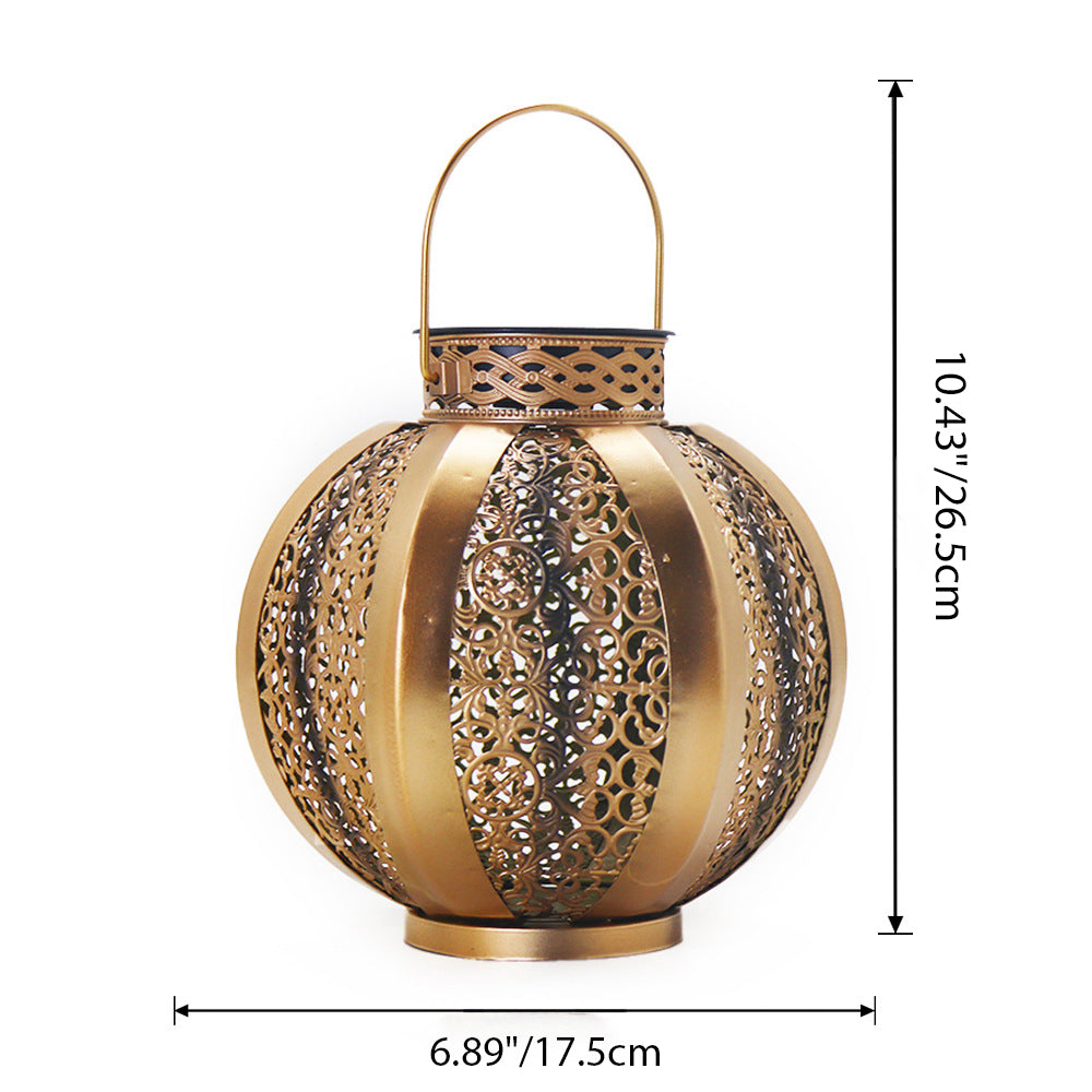 Modern Art Deco Solar Waterproof Hexagonal Round Lantern Iron LED Outdoor Light For Garden | Stornfield