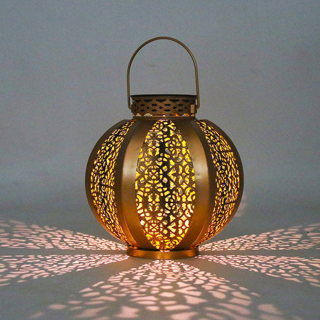 Modern Art Deco Solar Waterproof Hexagonal Round Lantern Iron LED Outdoor Light For Garden | Stornfield