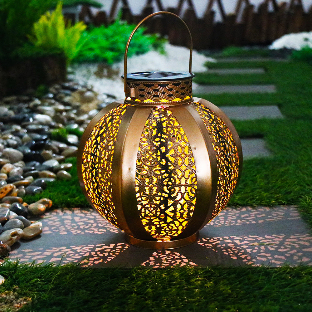 Modern Art Deco Solar Waterproof Hexagonal Round Lantern Iron LED Outdoor Light For Garden | Stornfield