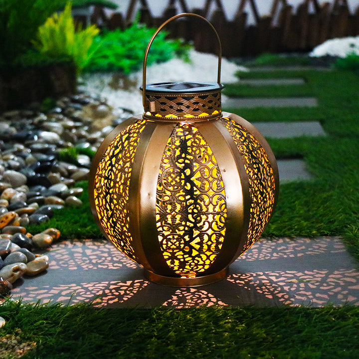 Modern Art Deco Solar Waterproof Hexagonal Round Lantern Iron LED Outdoor Light For Garden | Stornfield