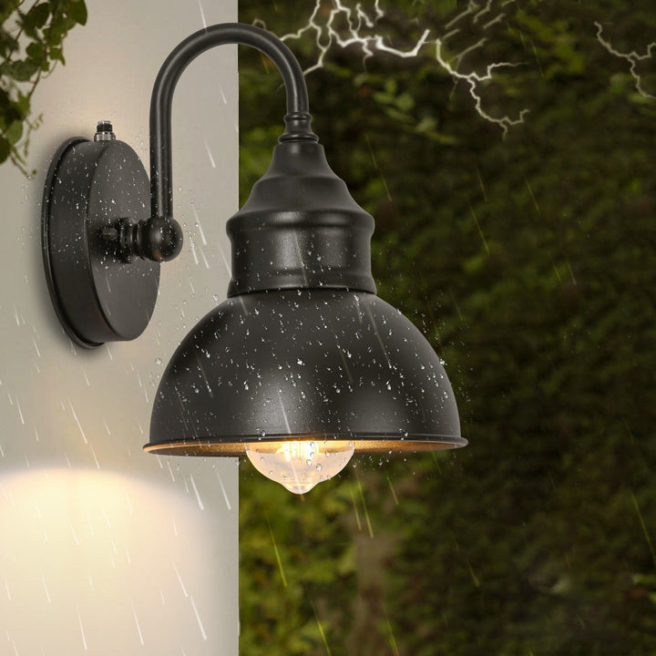 Modern Minimalist Outdoor Waterproof Round Curved Pole Iron Shade 1-Light Wall Sconce Lamp For Garden | Stornfield
