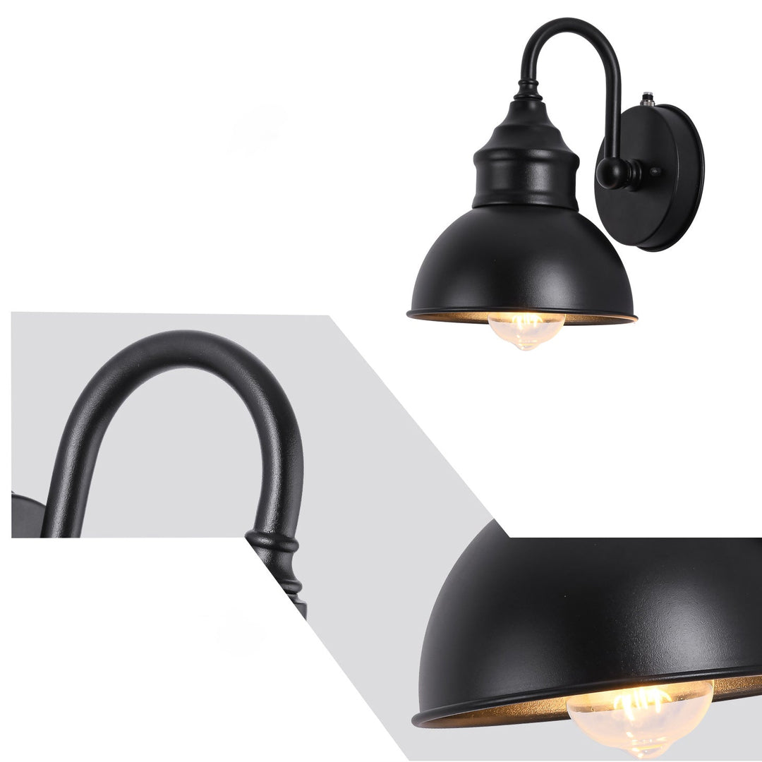 Modern Minimalist Outdoor Waterproof Round Curved Pole Iron Shade 1-Light Wall Sconce Lamp For Garden | Stornfield