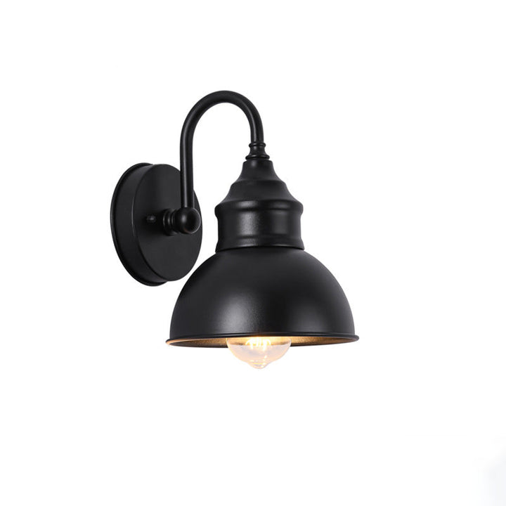 Modern Minimalist Outdoor Waterproof Round Curved Pole Iron Shade 1-Light Wall Sconce Lamp For Garden | Stornfield