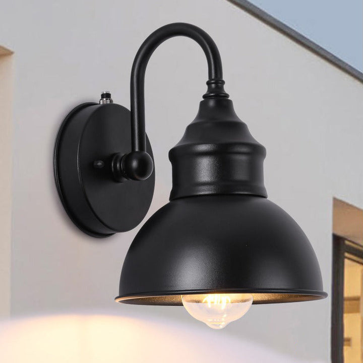 Modern Minimalist Outdoor Waterproof Round Curved Pole Iron Shade 1-Light Wall Sconce Lamp For Garden | Stornfield