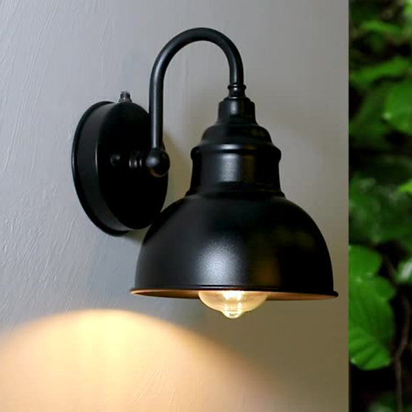 Modern Minimalist Outdoor Waterproof Round Curved Pole Iron Shade 1-Light Wall Sconce Lamp For Garden | Stornfield