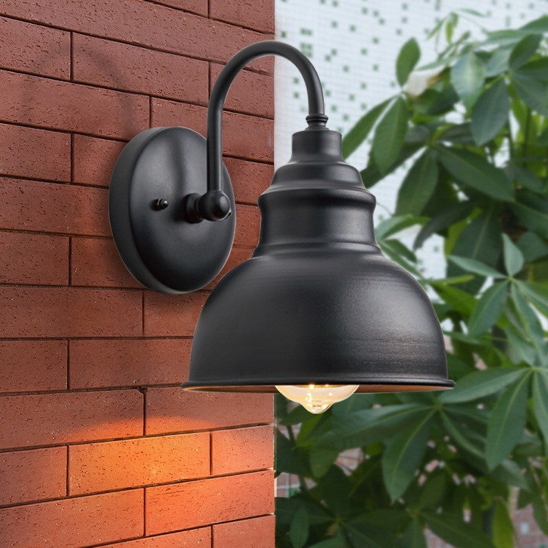 Modern Minimalist Outdoor Waterproof Round Curved Pole Iron Shade 1-Light Wall Sconce Lamp For Garden | Stornfield