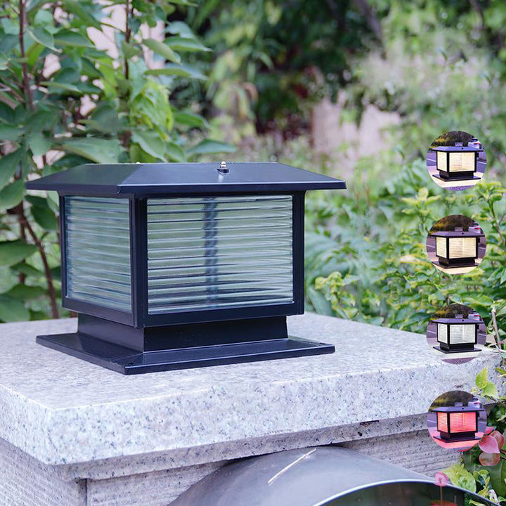 Modern Minimalist Solar Waterproof Rectangular Diamond Stripe Glass Shade Aluminum Frame LED Post Head Light For Garden | Stornfield