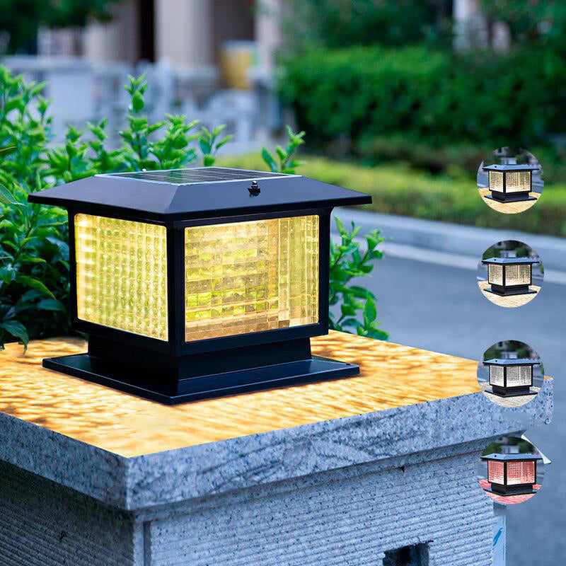 Modern Minimalist Solar Waterproof Rectangular Diamond Stripe Glass Shade Aluminum Frame LED Post Head Light For Garden | Stornfield