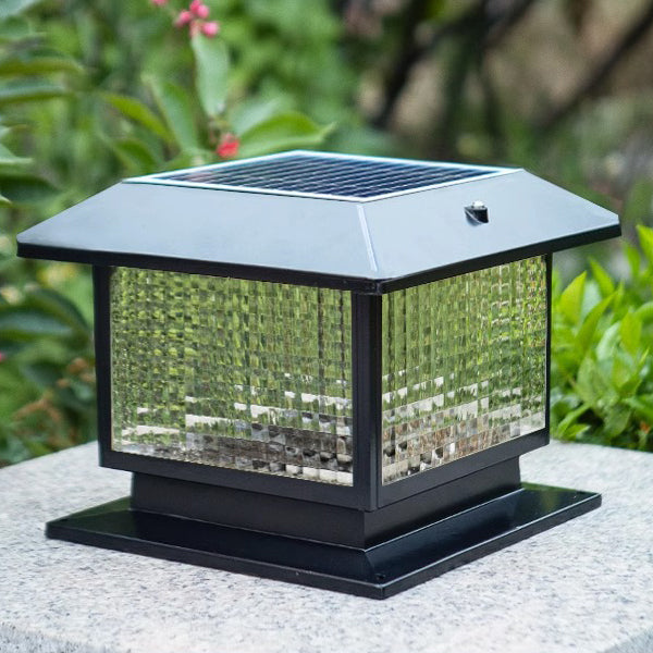 Modern Minimalist Solar Waterproof Rectangular Diamond Stripe Glass Shade Aluminum Frame LED Post Head Light For Garden | Stornfield
