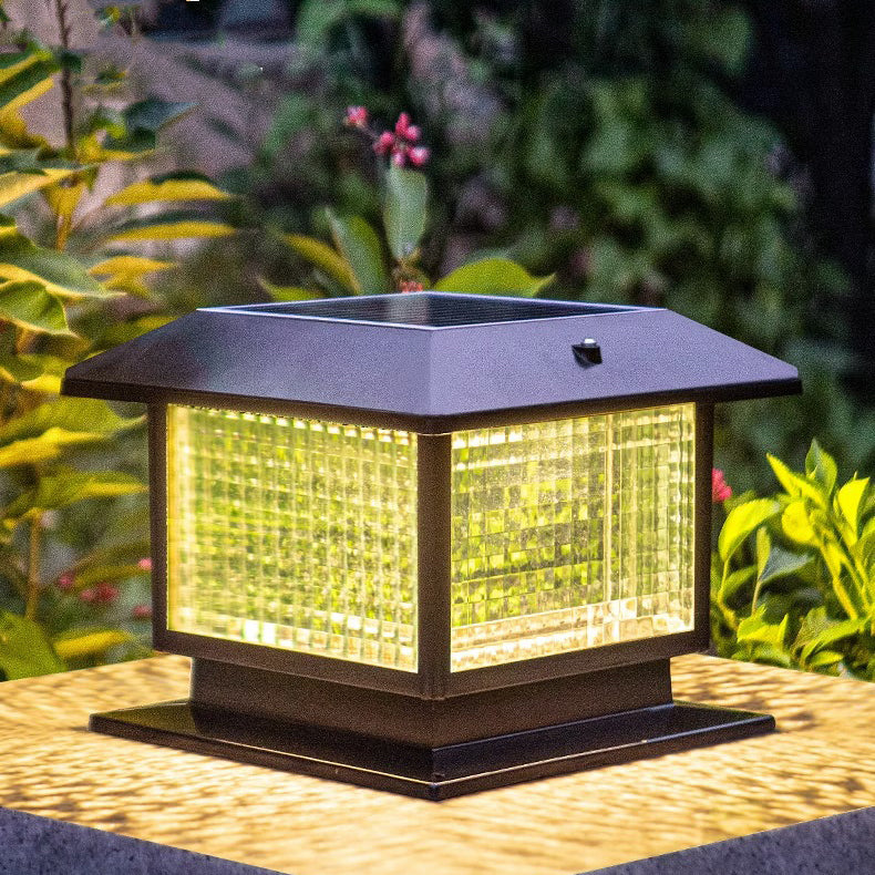 Modern Minimalist Solar Waterproof Rectangular Diamond Stripe Glass Shade Aluminum Frame LED Post Head Light For Garden | Stornfield