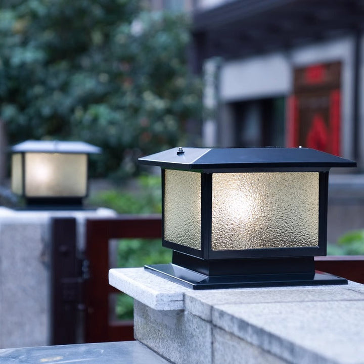 Modern Minimalist Solar Waterproof Rectangular Diamond Stripe Glass Shade Aluminum Frame LED Post Head Light For Garden | Stornfield