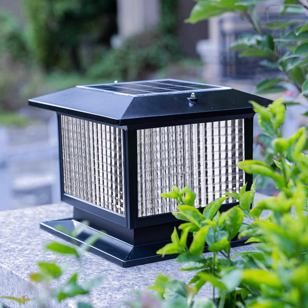 Modern Minimalist Solar Waterproof Rectangular Diamond Stripe Glass Shade Aluminum Frame LED Post Head Light For Garden | Stornfield