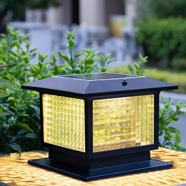 Modern Minimalist Solar Waterproof Rectangular Diamond Stripe Glass Shade Aluminum Frame LED Post Head Light For Garden | Stornfield