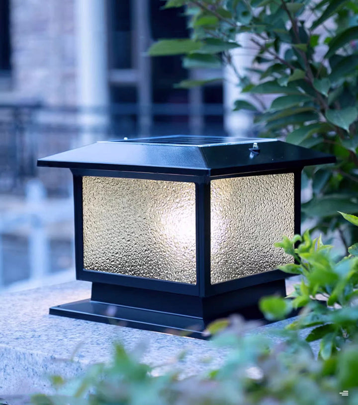 Modern Minimalist Solar Waterproof Rectangular Diamond Stripe Glass Shade Aluminum Frame LED Post Head Light For Garden | Stornfield