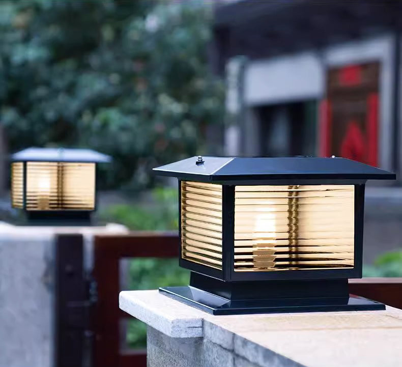 Modern Minimalist Solar Waterproof Rectangular Diamond Stripe Glass Shade Aluminum Frame LED Post Head Light For Garden | Stornfield