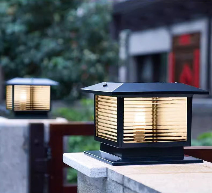 Modern Minimalist Solar Waterproof Rectangular Diamond Stripe Glass Shade Aluminum Frame LED Post Head Light For Garden | Stornfield